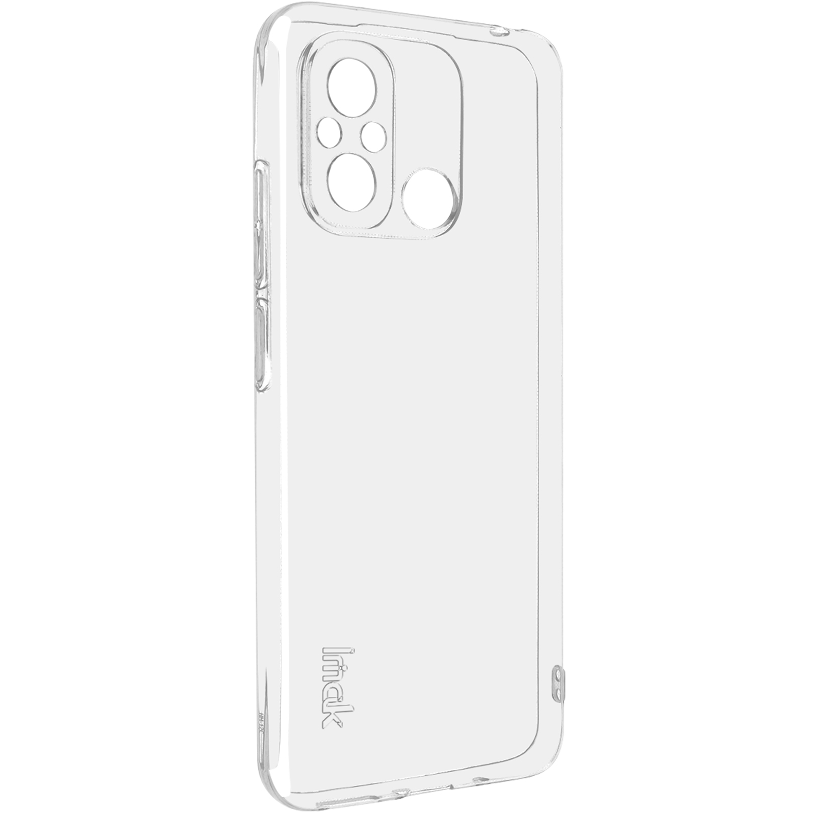 Custodia trasparente con fori per fotocamera. Logo Imak in basso.