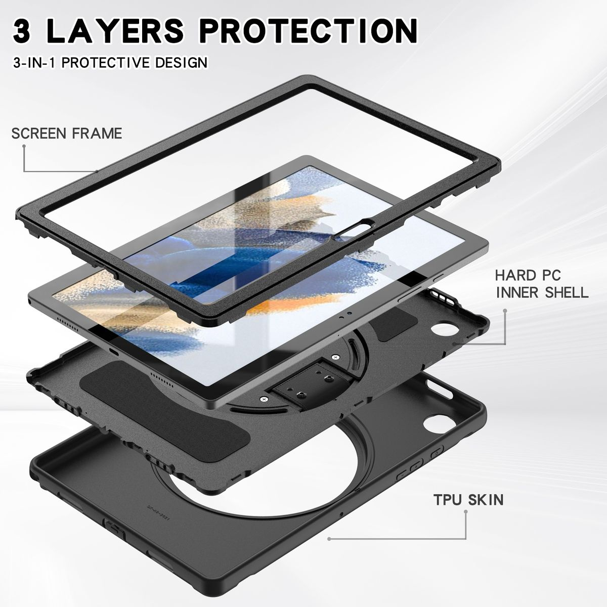 WIGENTO 360 Hybrid Samsung Aufstellbare Tablethülle Kunststoff / Backcover Silikon, Outdoor Trage Hülle für Schwarz mit Gurt Grad