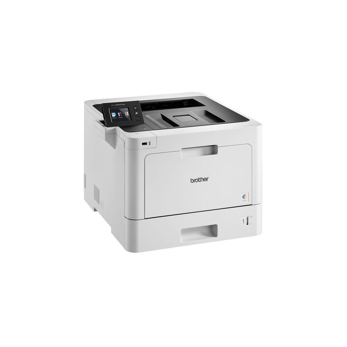Biała drukarka laserowa Brother. Białe tło.