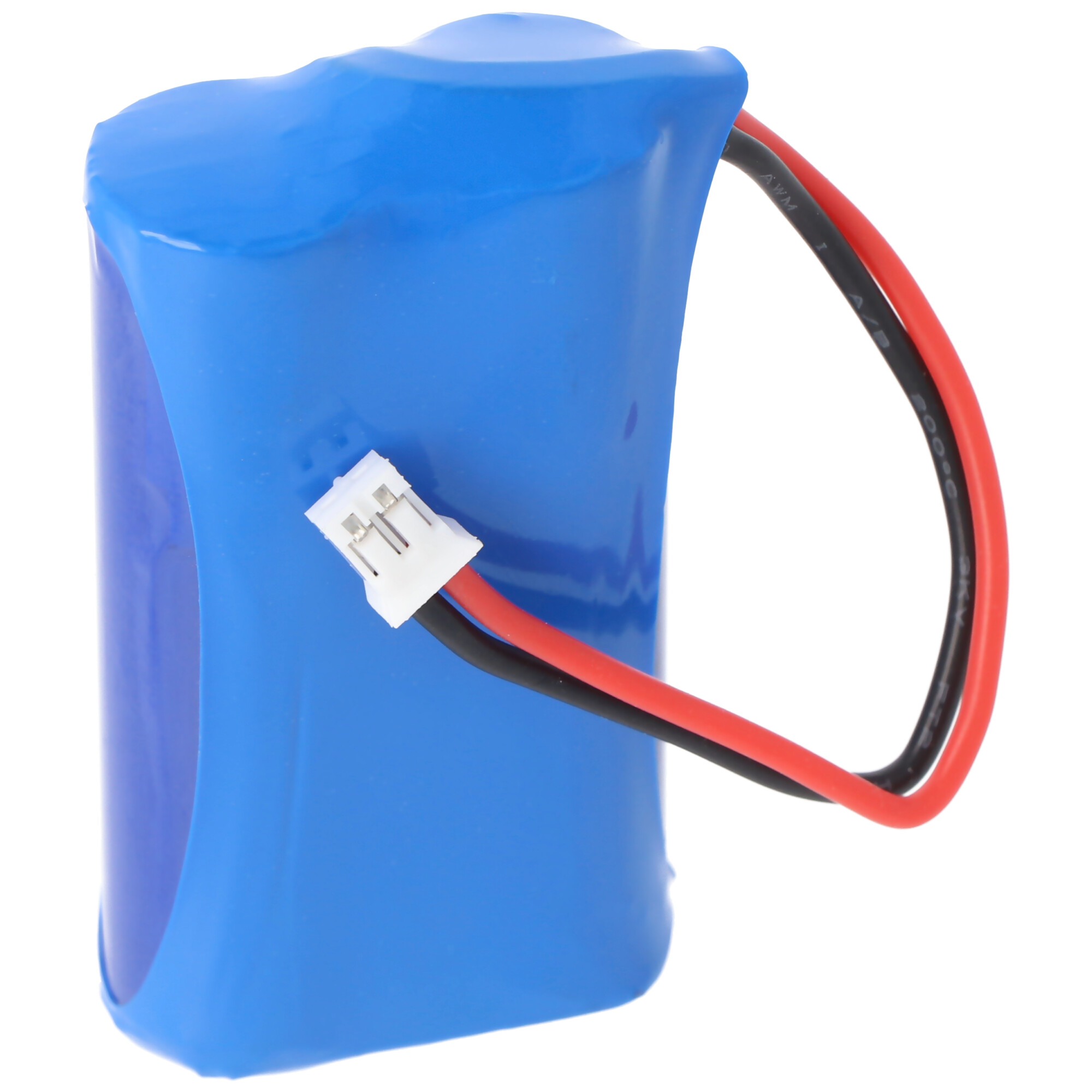 Eine blaue zylindrische Batterie mit Drähten und Anschlüssen.
