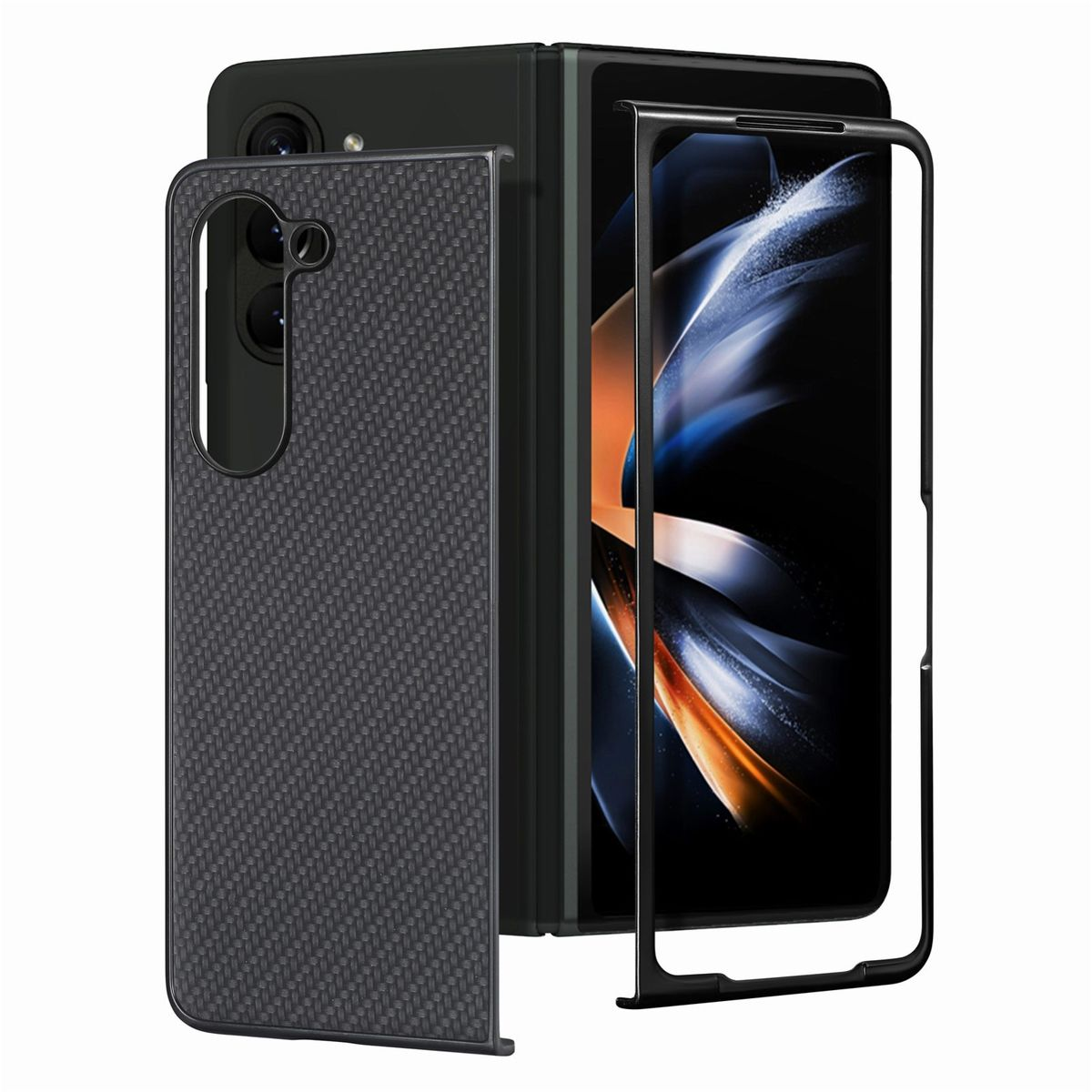 Hülle, Samsung, Fold5 5G, Schwarz Design WIGENTO Carbon Galaxy Style Bookcover, Z