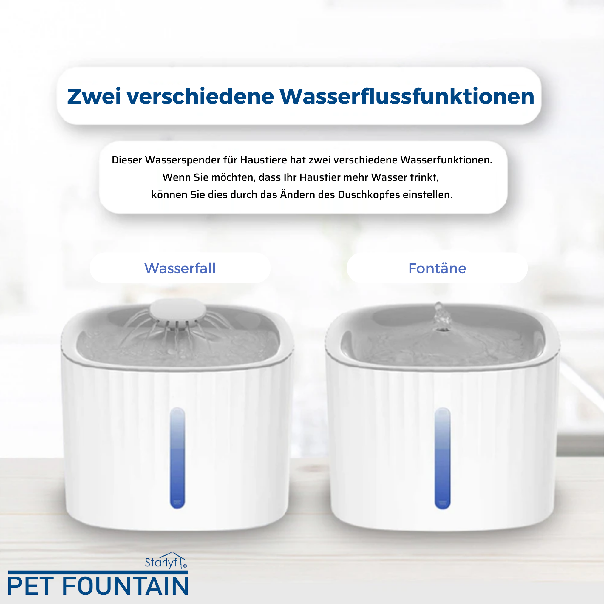 Haustier-Wasserbrunnen mit zwei Wasserflussfunktionen.