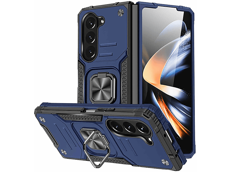 WIGENTO Blau Design Ring PC Samsung, Fold5 Backcover, Magnet 5G, Z Hülle, Galaxy