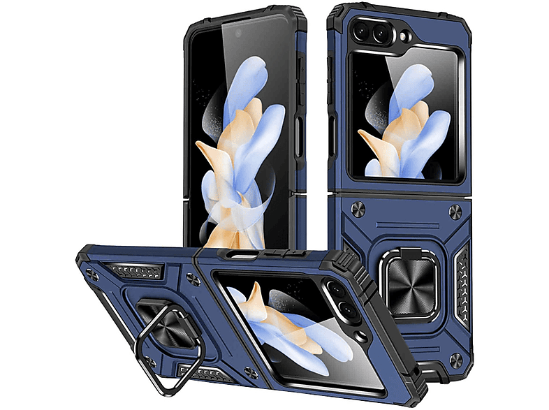 WIGENTO Flip5 PC 5G, Ring Magnet Hülle, Blau Design Backcover, Z Samsung, Galaxy