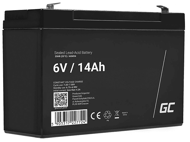 GREEN CELL AGM34 VRLA AGM Kinderfahrzeug-Batterie, 14 mAh | Kinder Elektrofahrzeuge