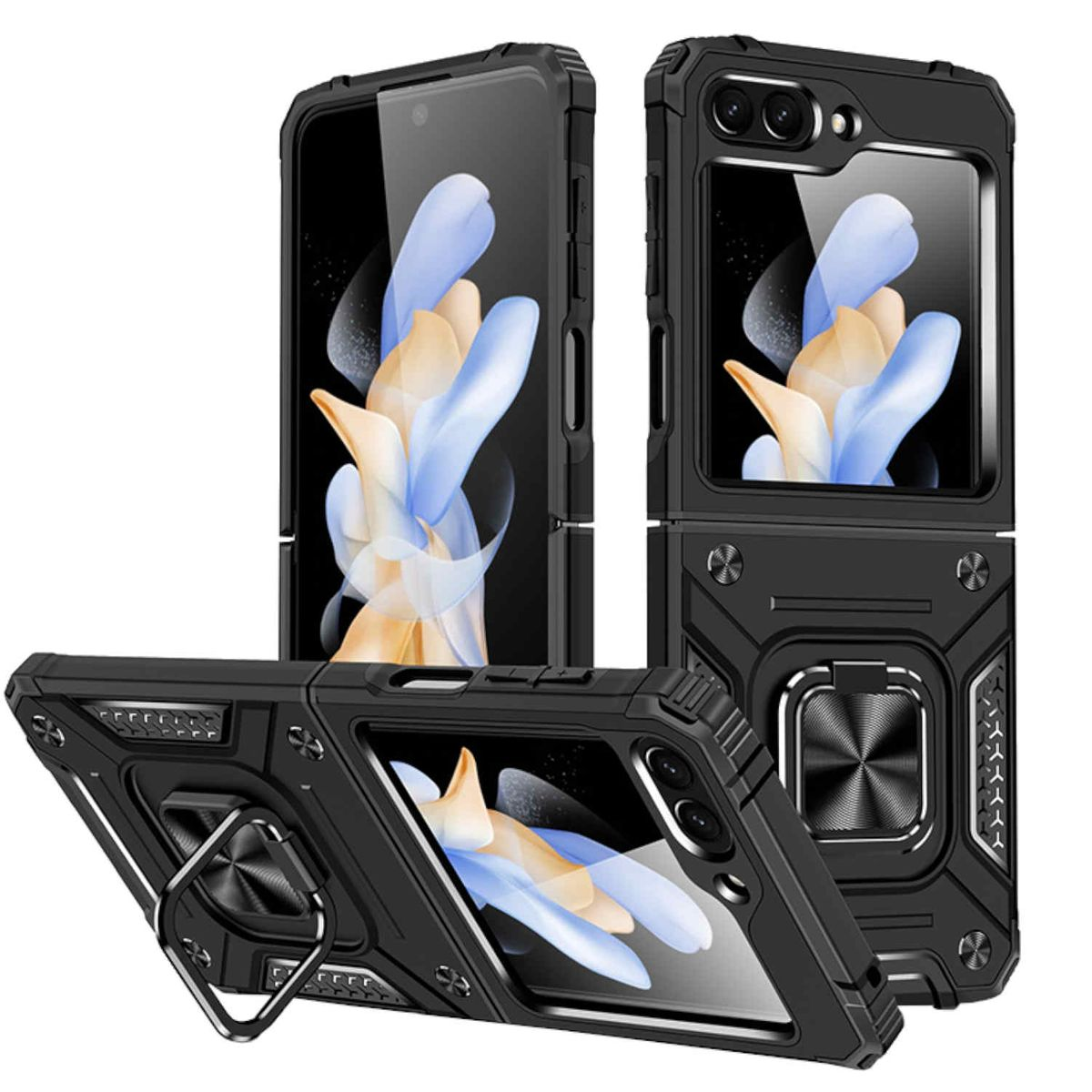 Z Flip5 5G, Hülle, WIGENTO Schwarz Samsung, Backcover, Magnet Design PC Ring Galaxy
