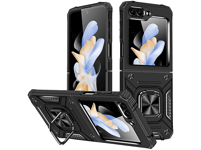 WIGENTO Magnet Ring PC Design Hülle, Backcover, Samsung, Galaxy Z Flip5 5G, Schwarz