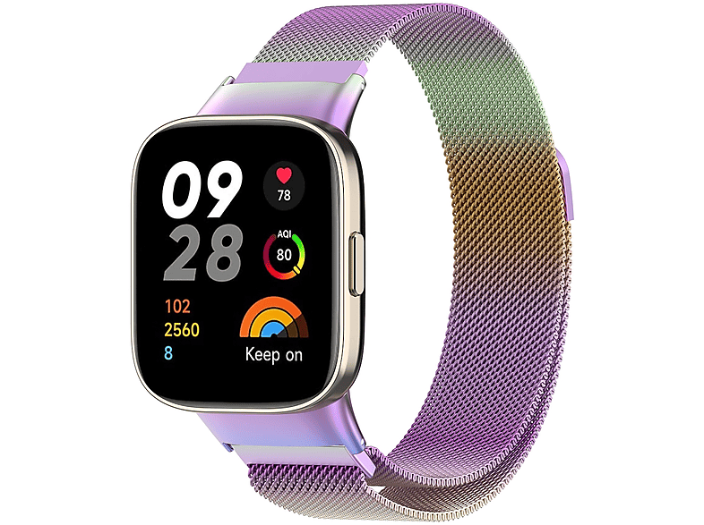 WIGENTO Metall Design Band mit Magnetverschluss, Ersatzarmband, Xiaomi, Redmi Watch 3, Regenbogen