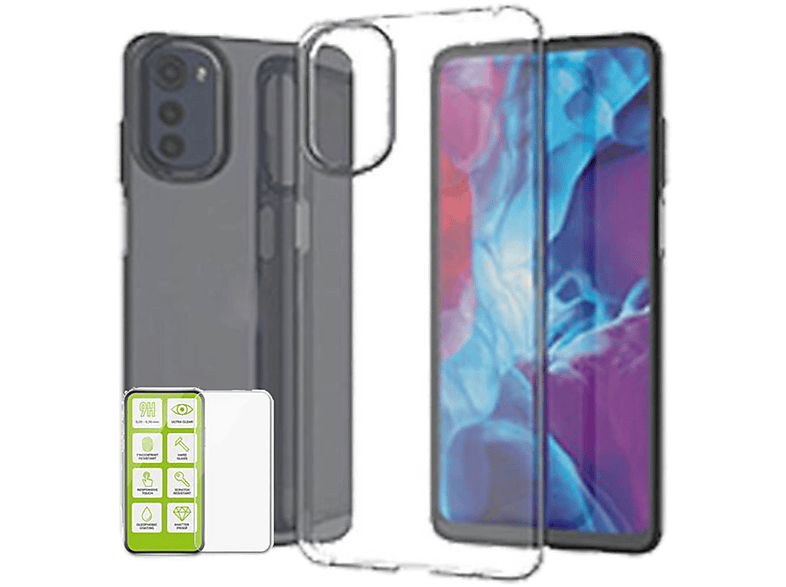 WIGENTO Produktset Silikon Hülle Motorola, H9 dünn Panzer + Hartglas Transparent E32, Backcover, Schutz Folie, Moto