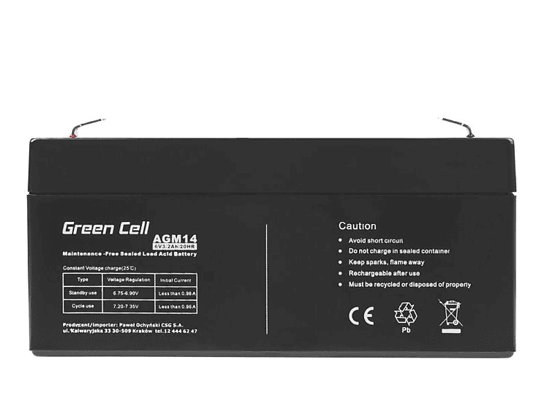 CELL AGM 3,2 GREEN Kinderfahrzeug-Batterie, mAh AGM14 VRLA