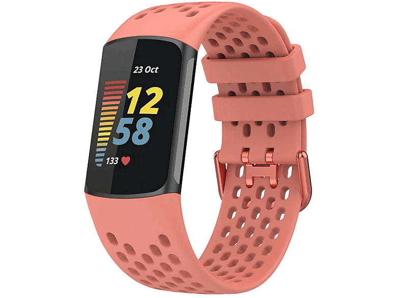 Kunststoff WIGENTO Band, Silikon Ersatzarmband, Charge 5, 6 / Design Fitbit, Sport / Pink