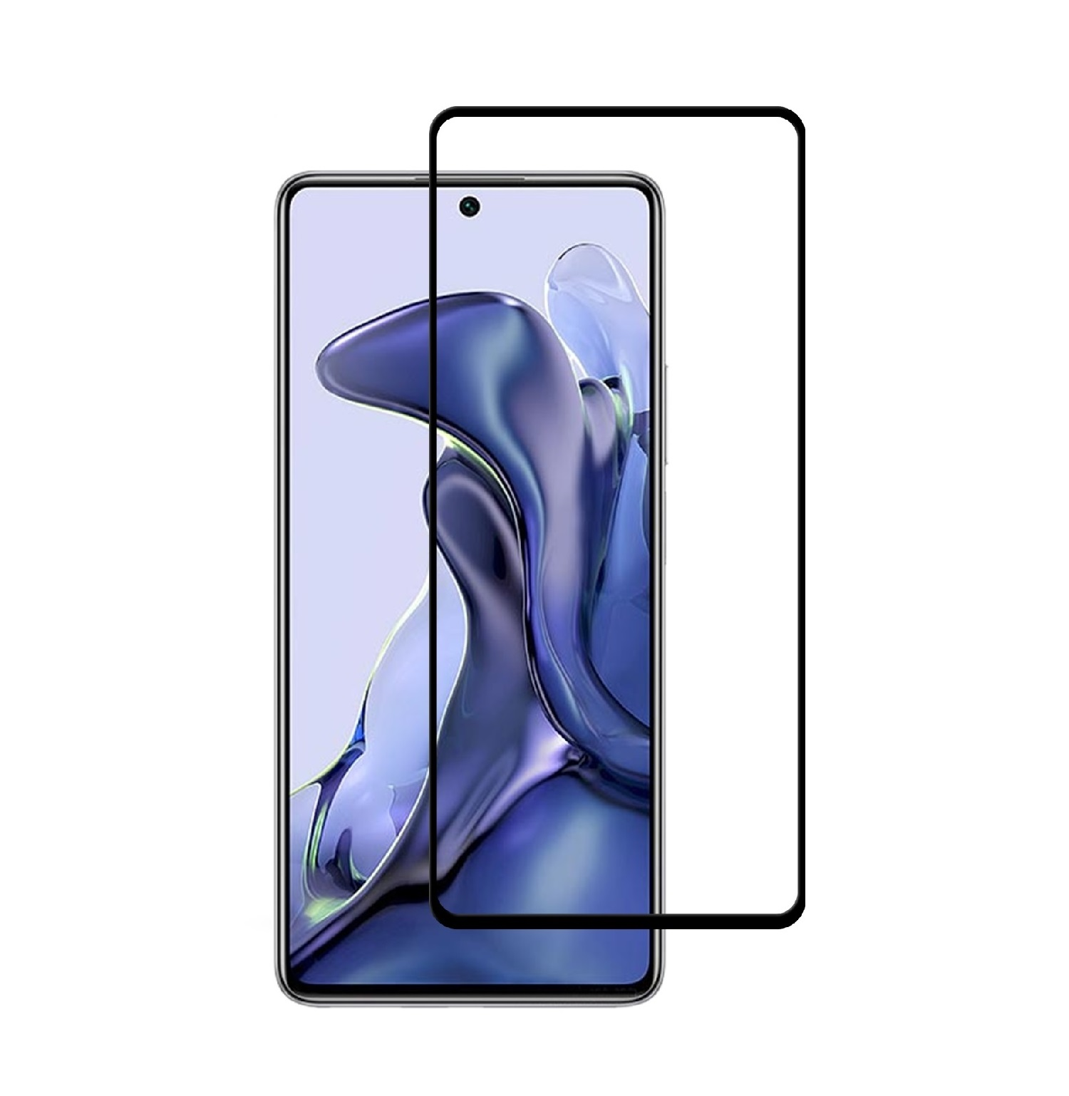 Mobiltelefon mit Displayschutz. Der Displayschutz ist auf dem Telefon angebracht.