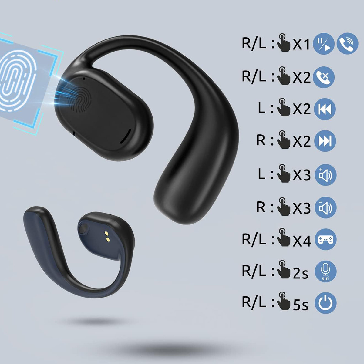 Auriculares negros con micrófono, vista en ángulo.