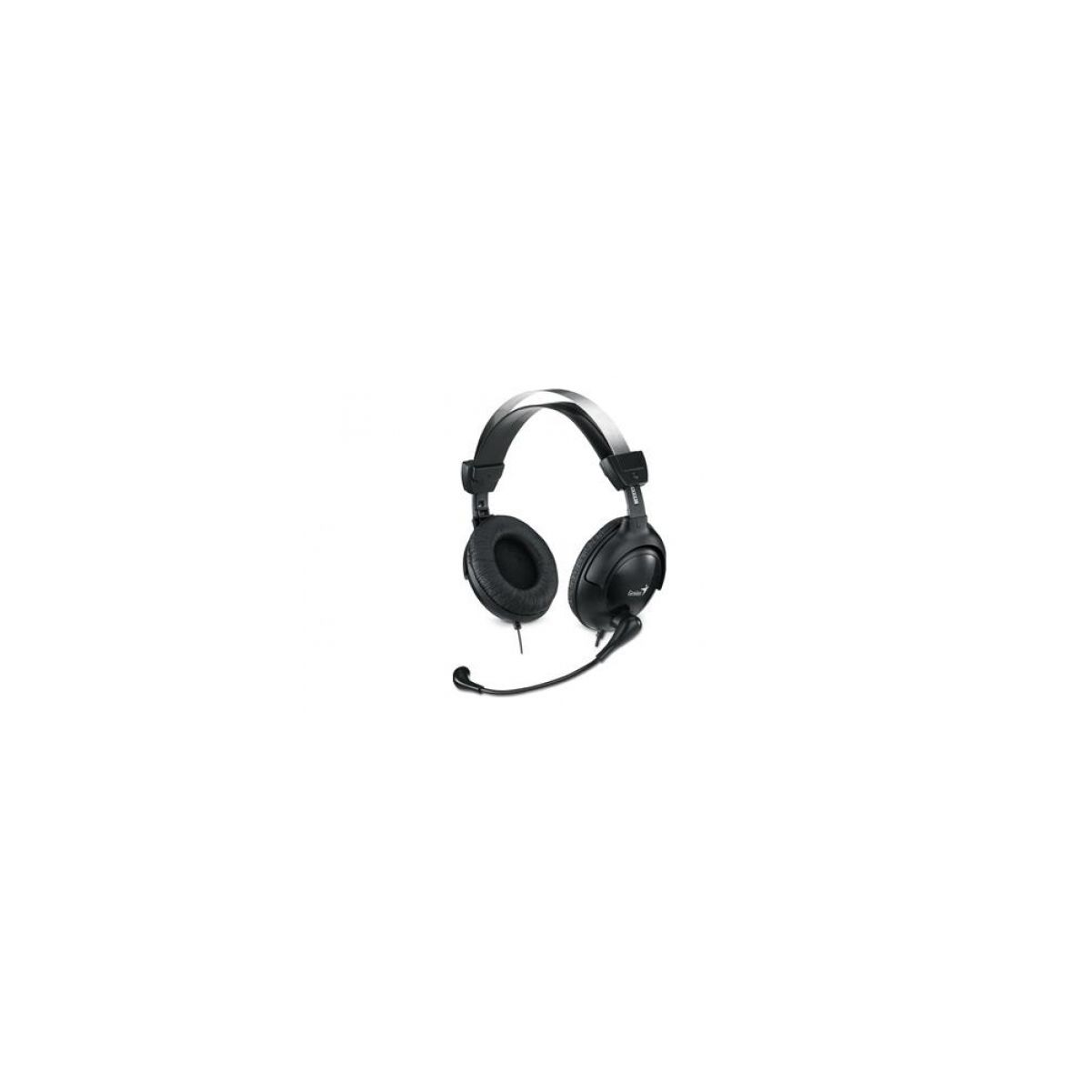 Auriculares negros con micrófono. Los auriculares tienen auriculares y una diadema. Colocados sobre un fondo blanco.