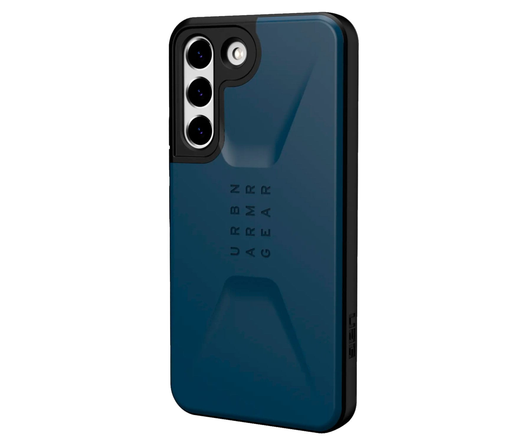 Blauw telefoonhoesje met zwarte accenten. De tekst 'URBN ARMOR GEAR'.