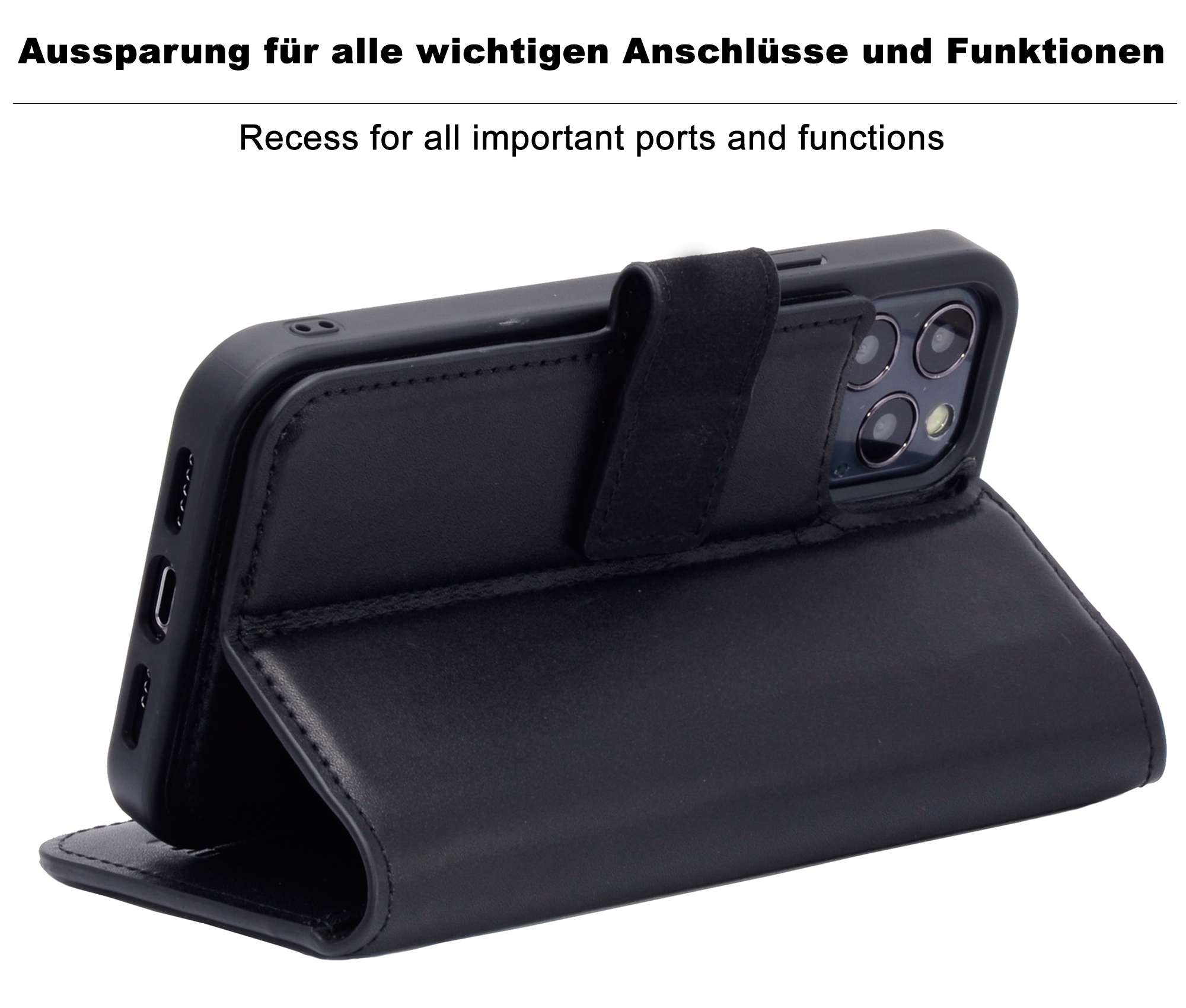 Leder Mini, modularem Cover, BURKLEY Schwarz 2-in-1 Handytasche iPhone Premium Cover, mit Apple, Full 13