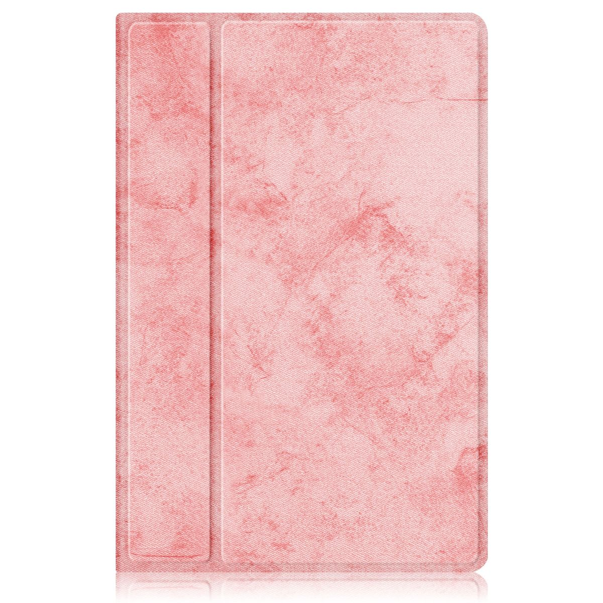 Tablet-Hülle mit rosa Marmorstruktur. Geschlossen. Weißer Hintergrund.