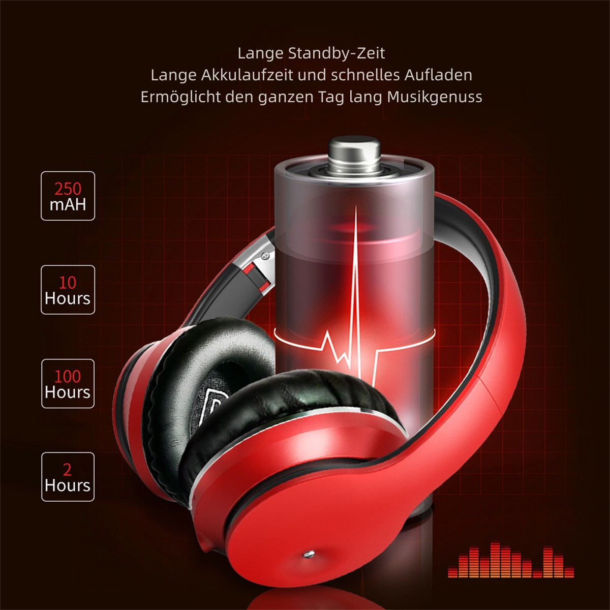 SYNTEK Drahtloses Kopfhörer Bluetooth Bass Sport Bluetooth Over-ear Stirnband Laufen Bluetooth-Headset Kopfhörer Bass, rot