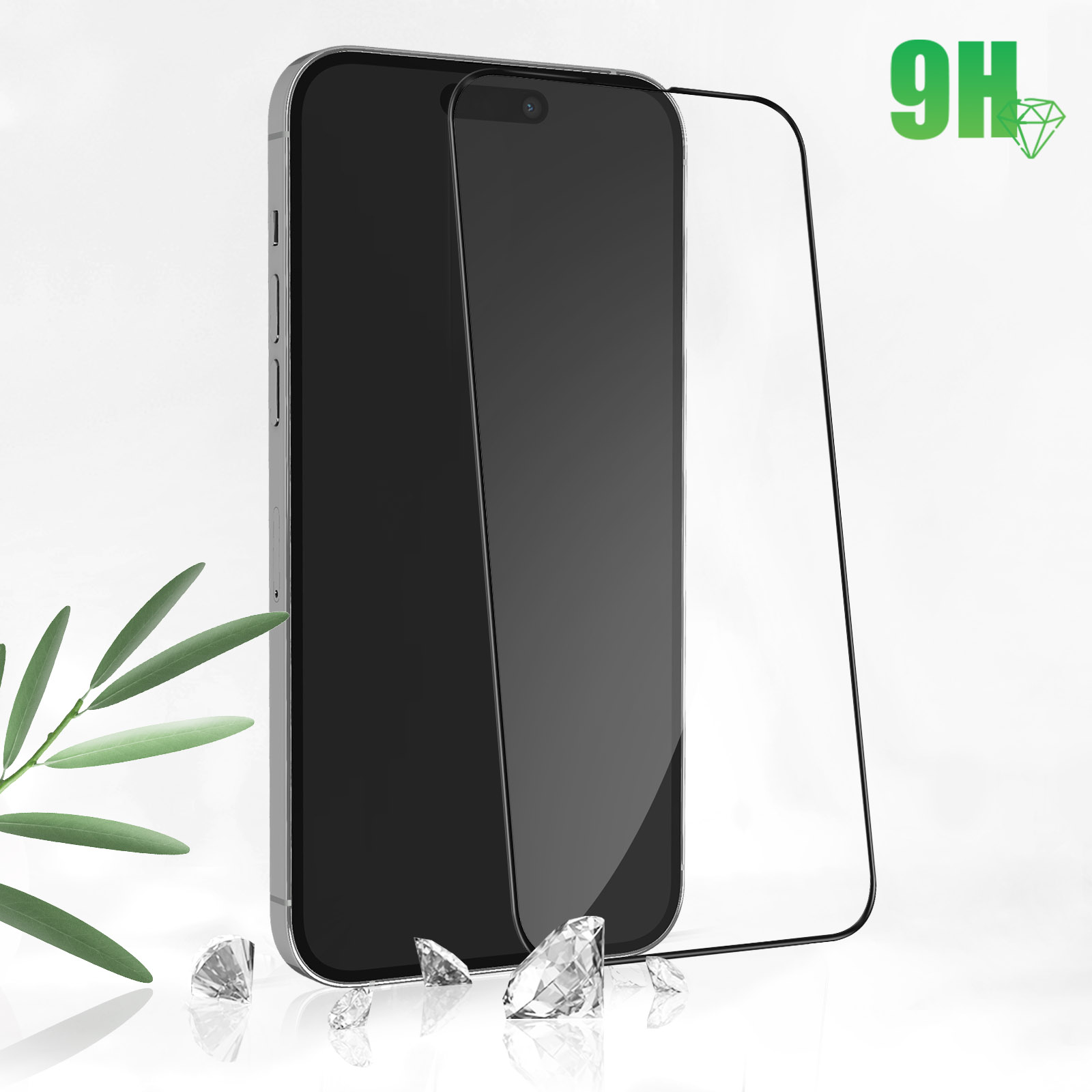 Un telefono con protezione schermo e diamanti. La protezione è trasparente.