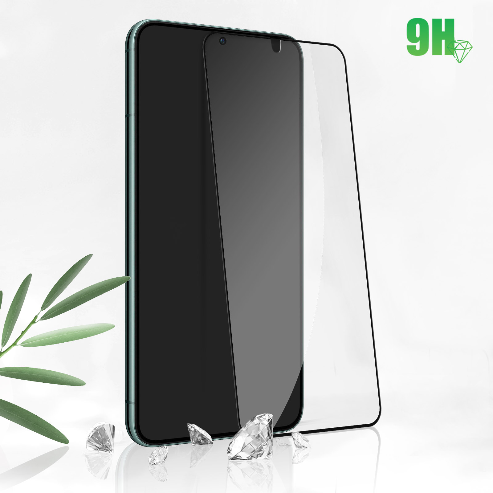 Un telefono con una protezione per lo schermo. La protezione per lo schermo è trasparente e il telefono è verde.