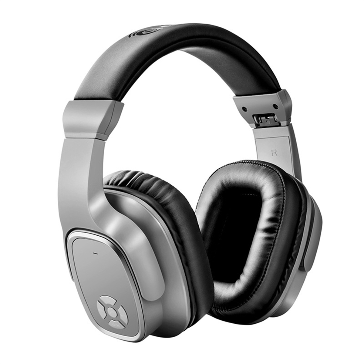 Ein silbernes und schwarzes Headset. Das Headset hat große Ohrmuscheln und ein gepolstertes Kopfband.