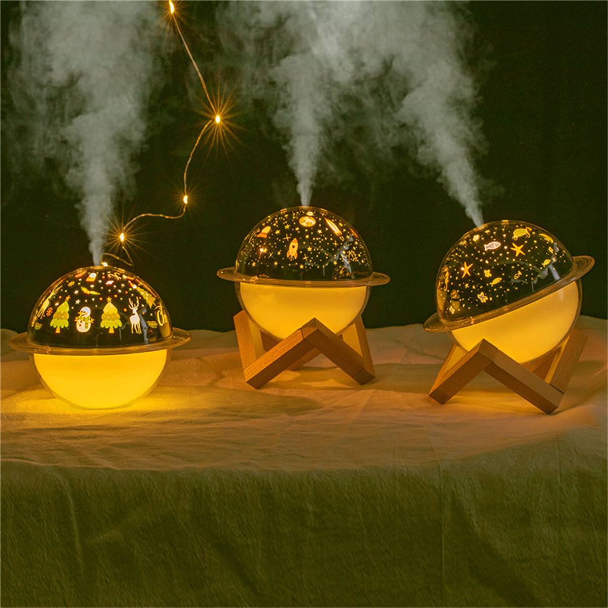 SYNTEK LED-Lichtplanet Luftbefeuchter - zarter Luftbefeuchter schwarz farbenprächtiges m²) Wassernebel, (Raumgröße: Licht 10