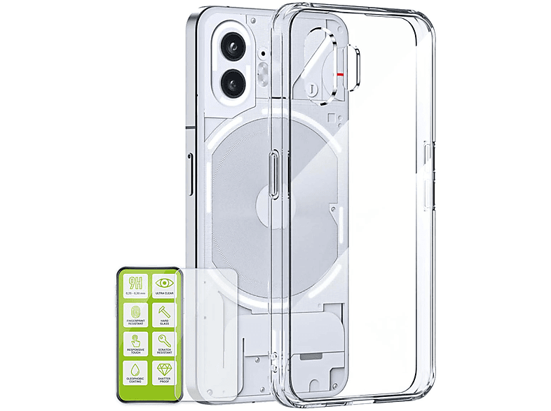 2, Nothing Folie, WIGENTO Nothing Hartglas Silikon Transparent Phone, H9 Schutz dünn Produktset Hülle Panzer Backcover, + Phone