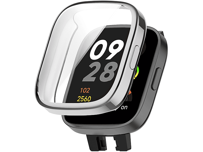 WIGENTO 360 Grad Electroplating TPU Hülle, Full Cover, Xiaomi, Redmi Watch 3, Silber