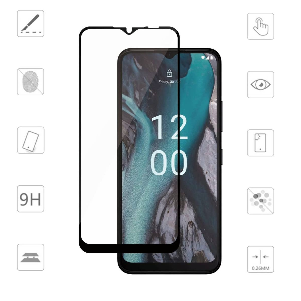 Full Schutzglas(für Folie 1x C22) Display H9 Hart WIGENTO Glas Nokia Panzer