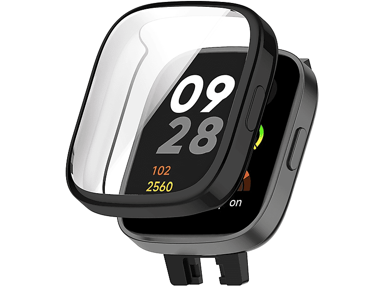WIGENTO 360 Grad Electroplating TPU Hülle, Full Cover, Xiaomi, Redmi Watch 3, Schwarz