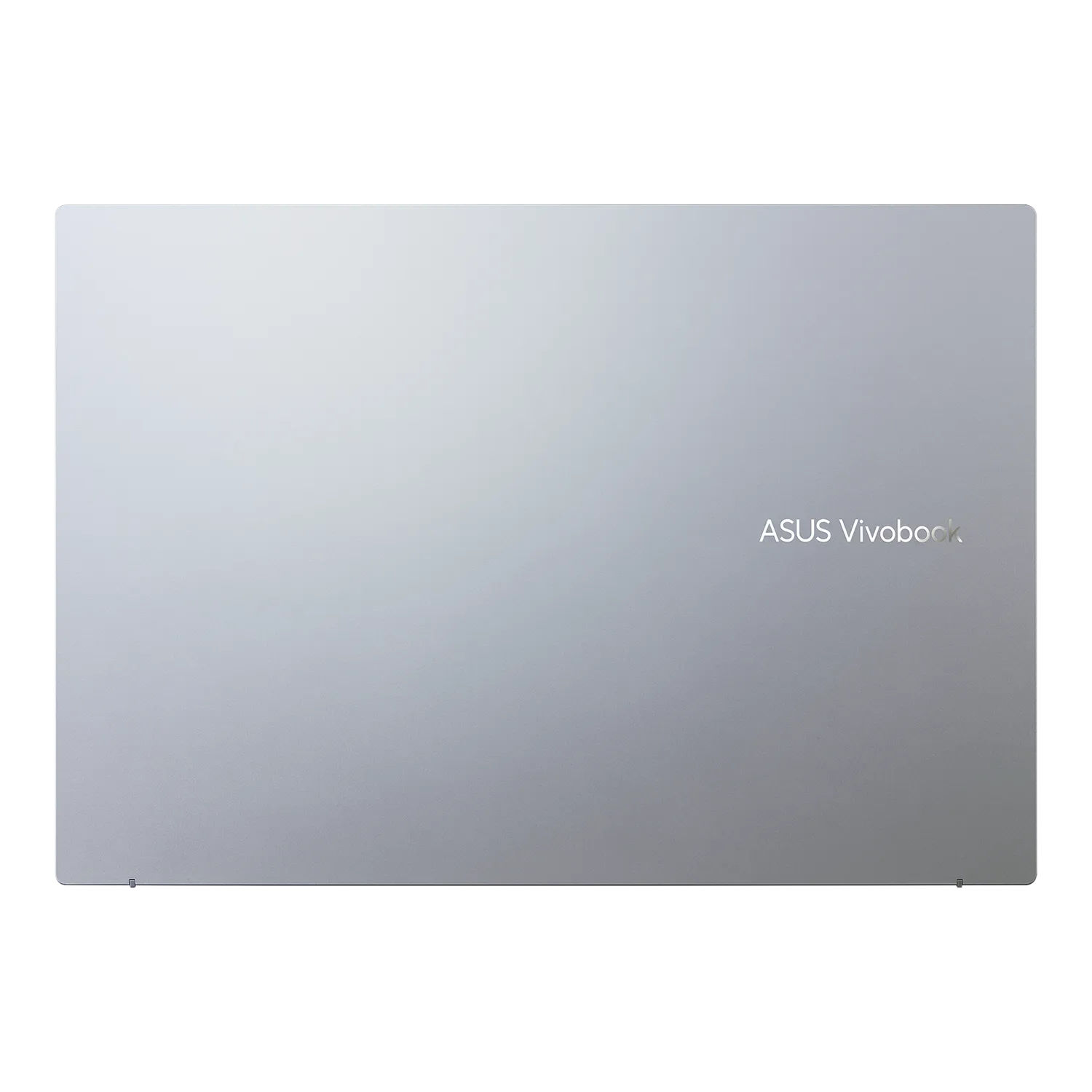 Laptop-Rückseite, silberfarben, mit dem ASUS Vivobook-Logo auf der rechten Seite.