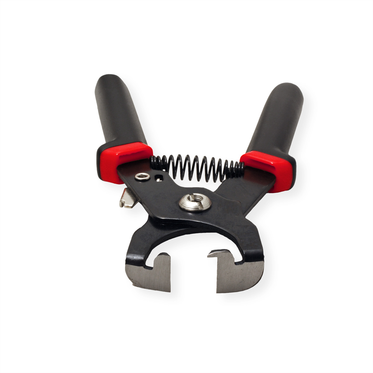 A pair of red and black pliers.