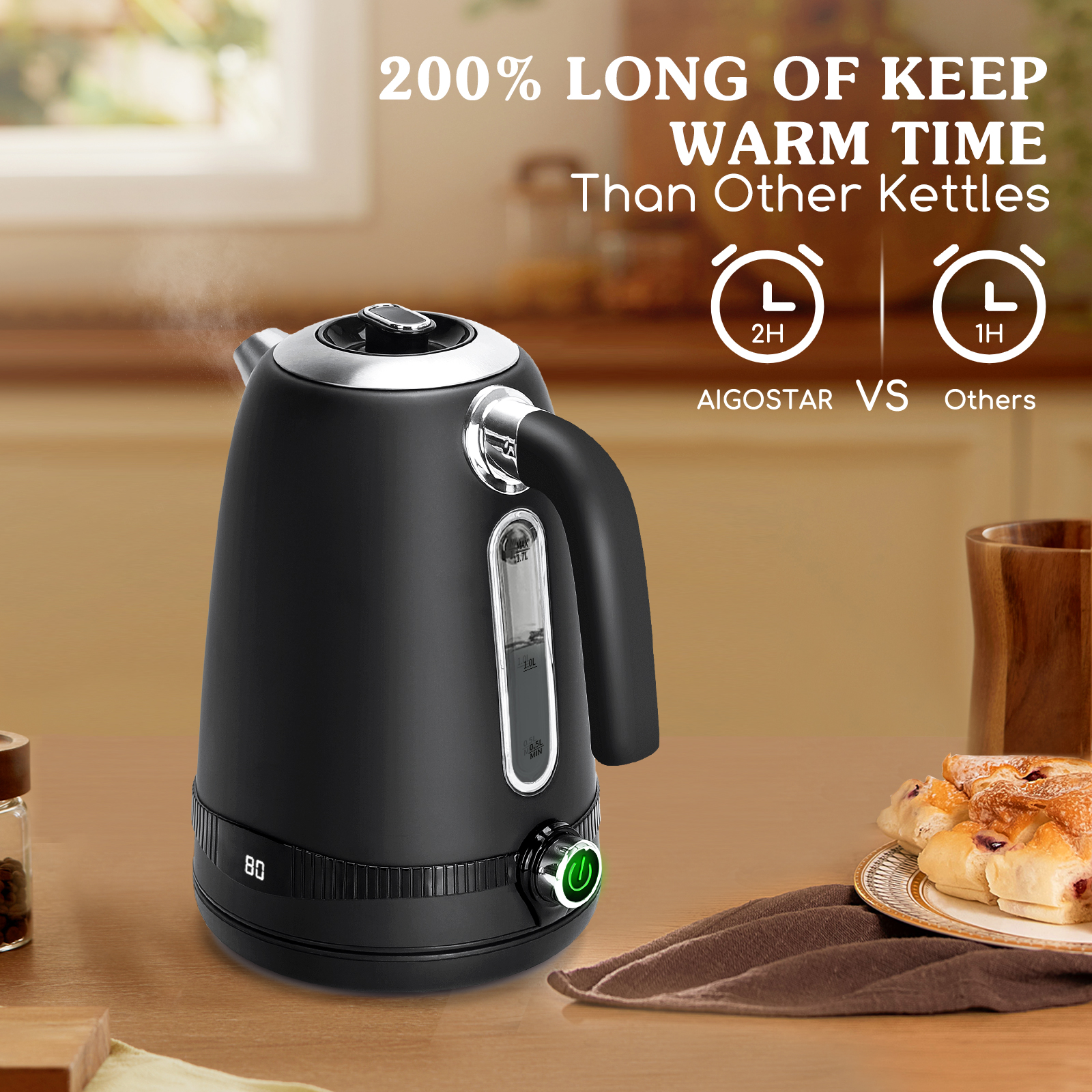 Hervidor agua AIGOSTAR Loki, 2200 W, l, Negro MediaMarkt