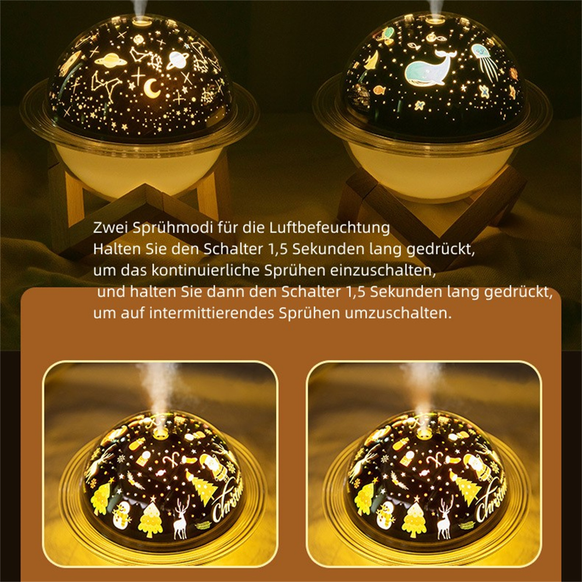 Licht LED-Lichtplanet zarter SYNTEK farbenprächtiges 10 m²) Wassernebel, (Raumgröße: Luftbefeuchter schwarz - Luftbefeuchter