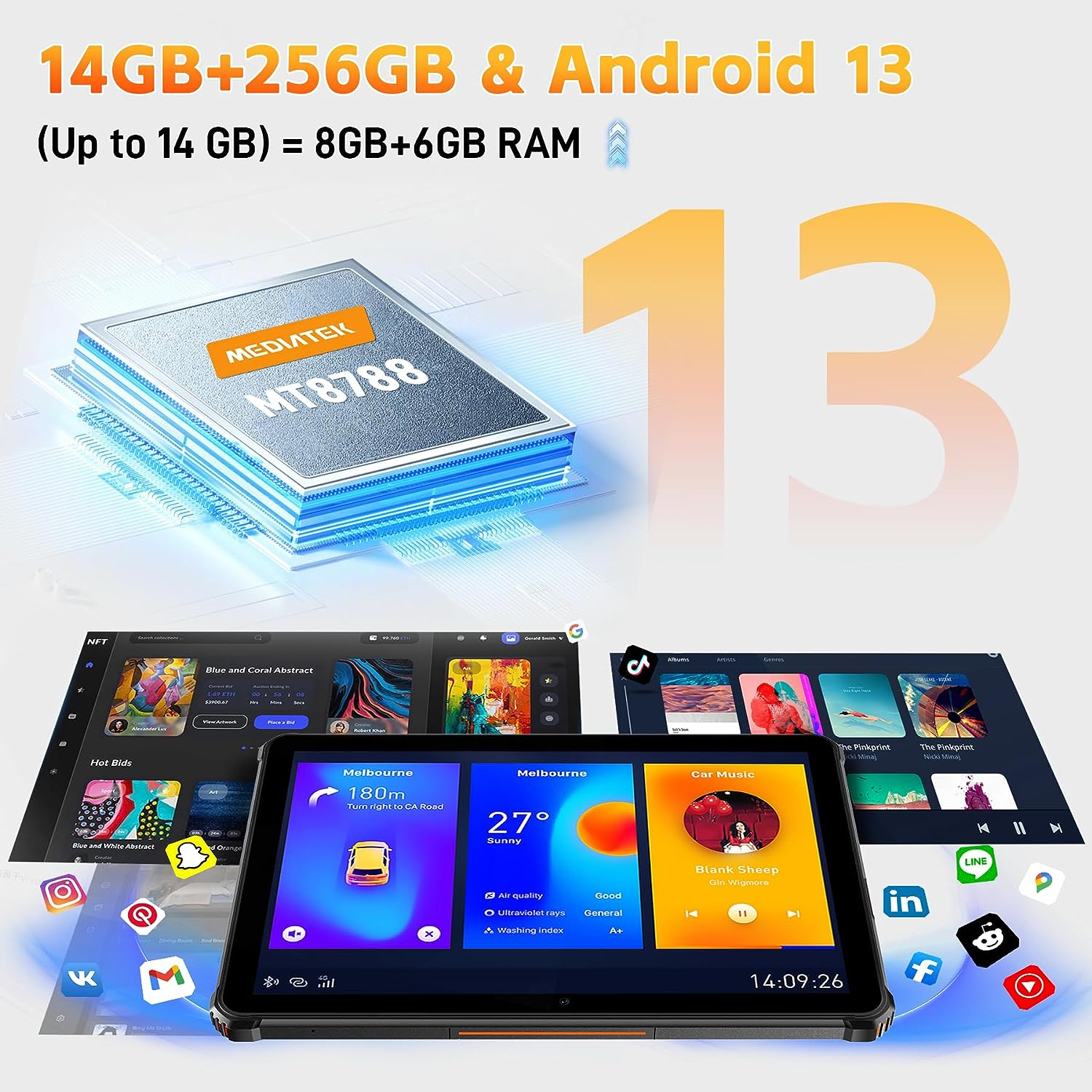 OUKITEL RT5 14GB+256GB Zoll, Tablet, GB, 4G 10000mAh Robustes, 256 10,1 13 Schwarz IP68 Android