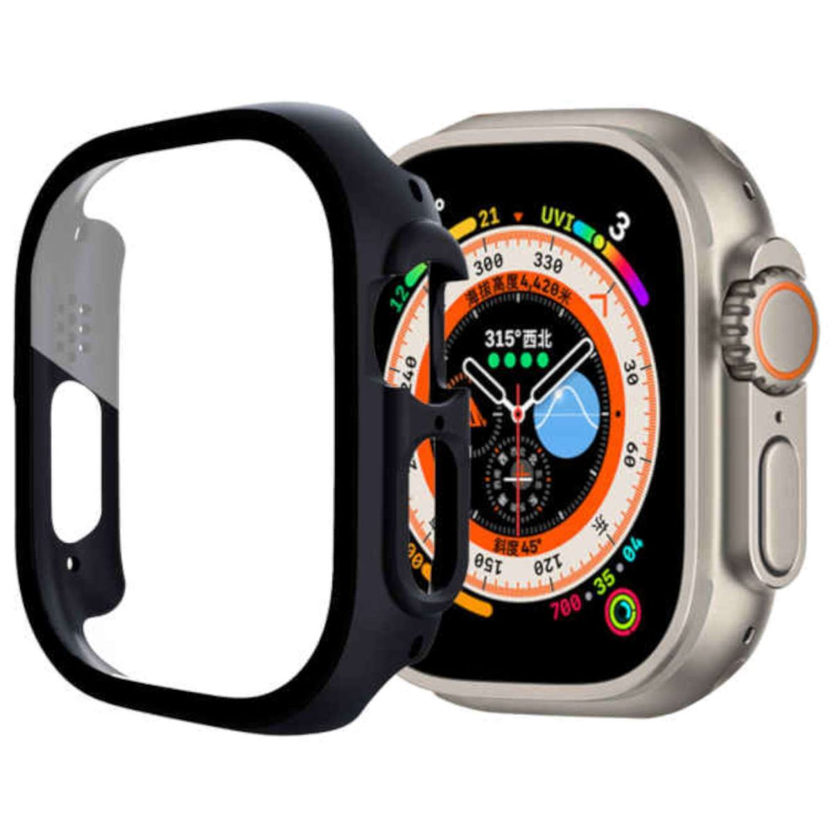2 1 WIGENTO Glas Watch Apple in Hülle 360 + Ultra Smartwatchhülle(für Hart + 2 Folie H9 49mm) 1 Panzer Grad