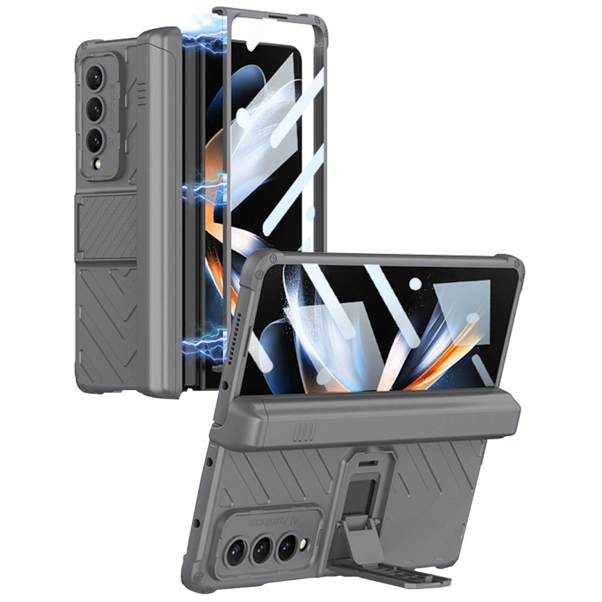 Design Galaxy Kunststoff 5G, Samsung, Hülle Grau Cover, Fold4 WIGENTO Armor Flip aufstellbar, Full Z