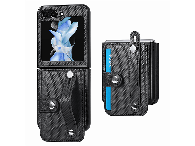 WIGENTO Design Armband Halter Carbon Flip5 Galaxy Hülle, Style Bookcover, Z 5G, Samsung, Schwarz