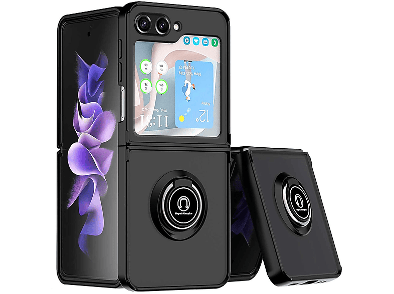 TPU Flip5 Samsung, Backcover, Design Galaxy Z Hülle, Schwarz Magnet Ring 5G, WIGENTO / PC