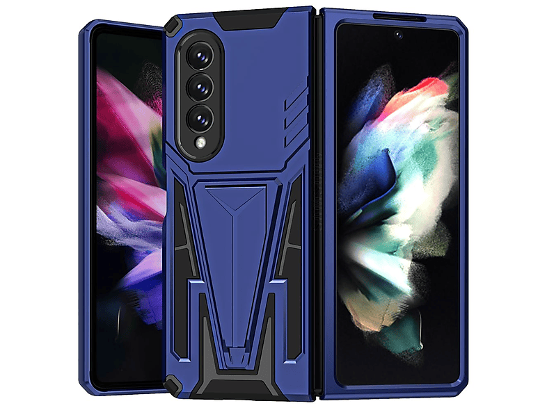 Galaxy Fold4 Backcover, Blau V Samsung, WIGENTO Outdoor Armor 5G, aufstellbar, Kunststoff Z Super Hülle