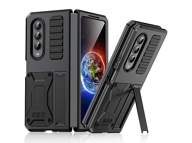 5G, Hülle Full Stoßfeste Metall aufstellbar, Cover, Z Samsung, Design Fold4 Schwarz Galaxy WIGENTO