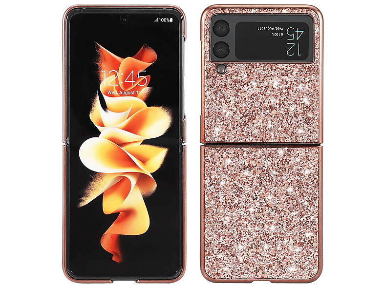 WIGENTO Glitzer Pink Galaxy Style Backcover, Hülle, 5G, Design Samsung, Z Flip4 Diamant