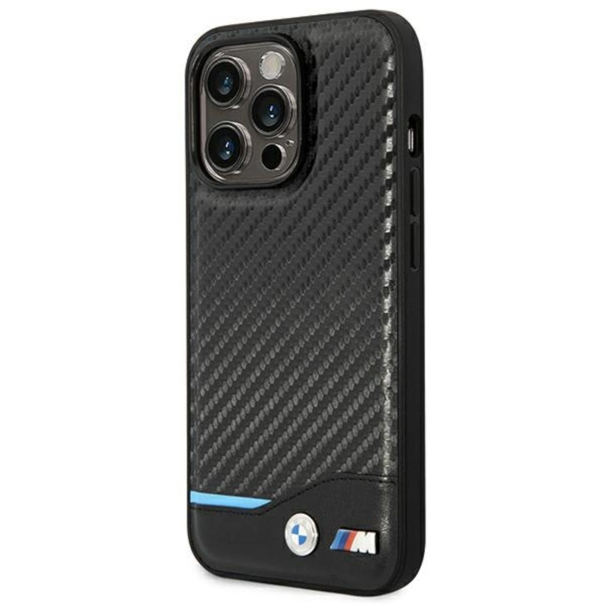 Hülle, BMW Schwarz Logo Pro, iPhone Backcover, 14 Apple, Carbon Metal Design Leather Silicone