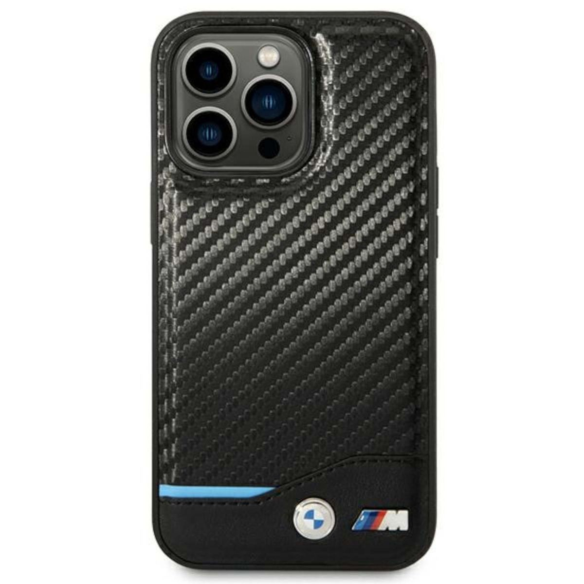 Backcover, Hülle, iPhone Pro, Leather 14 Logo Carbon Metal Apple, Schwarz BMW Silicone Design