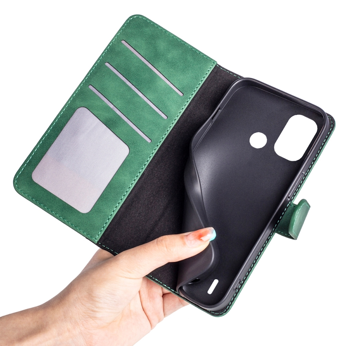 WIGENTO 2Color Book Wallet Tasche Fach, mit Nokia, Plus, Bookcover, Grün G11 Kreditkarten & Geld