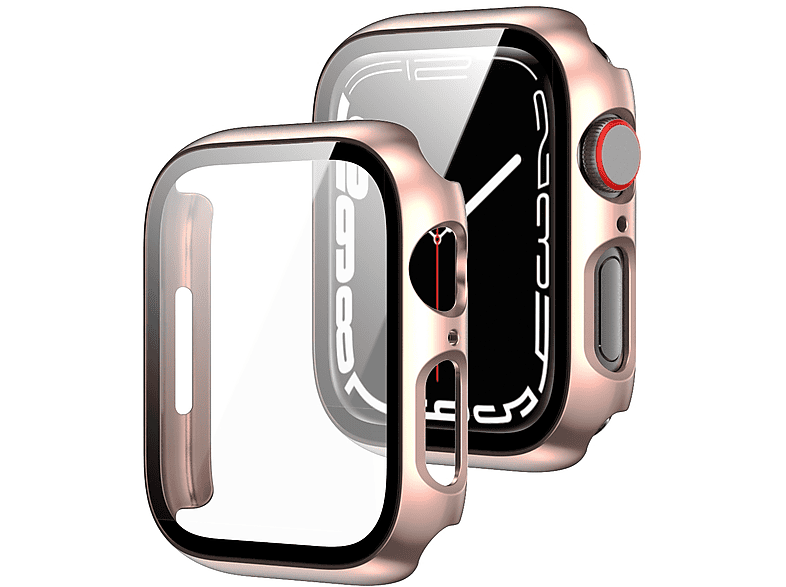 WIGENTO 2 in 1 Schock Design Hülle + H9 Hart Glas Smartwatchhülle(für Apple Watch 9 / 8 / 7 45mm)