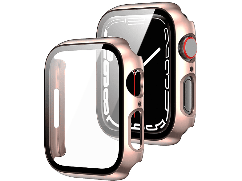 WIGENTO 2 in 1 Schock Design Hülle + H9 Hart Glas Smartwatchhülle (für Apple Watch Serie 9 / 8 / 7 41mm)