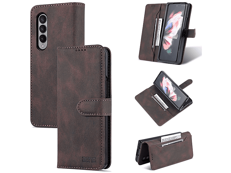 Samsung, Leder Fold4 Bookcover, Design Hülle, Kunst Braun Galaxy Tasche WIGENTO Wallet Book Z 5G,
