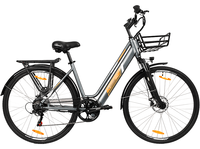 SACHSENRAD C1 NEO mit StVZO und Diebstahlsicherung, 100 km Maximalreichweite E-bike Citybike (Laufradgröße: 27,5 Zoll, Erwachsene-Rad, Grau-orange)