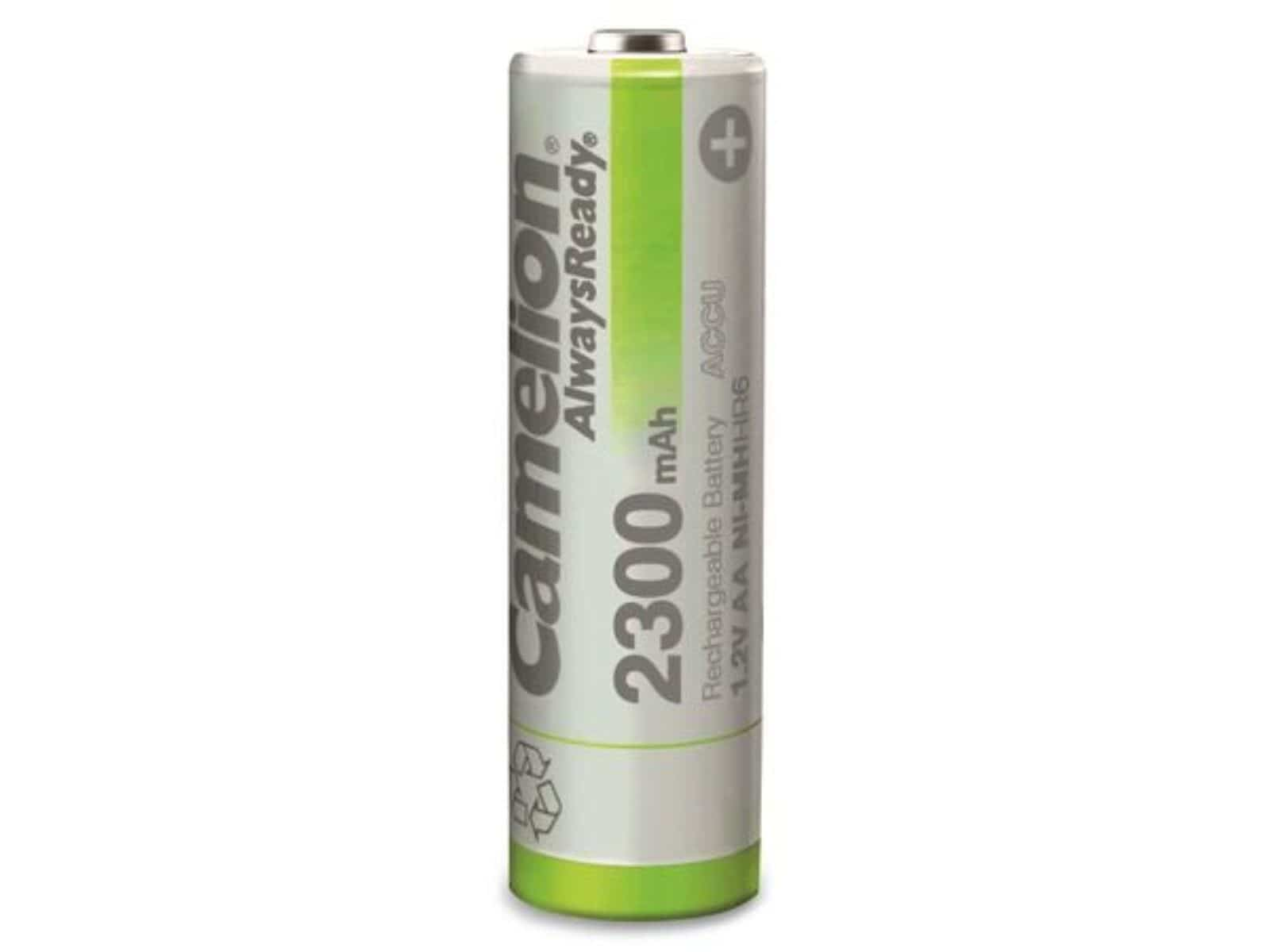 Zielono-biała bateria z napisem: Camellion, 2300mAh, Always Ready.